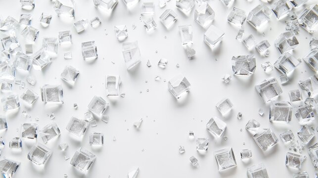 Scattered Ice Cubes On A White Surface