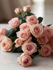 Beautiful pink roses flower arrangement in the elegant luxury home - 763230554