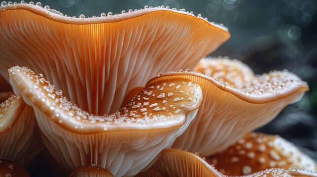 Close-up of dew-covered mushrooms - macro nature photography