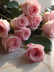 Beautiful pink roses flower arrangement in the elegant luxury home - 763230940