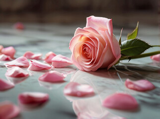 Beautiful bouquet of pink roses left on the floor, relationship difficulties, rejections, divorce, break up concept.	 - 763231199