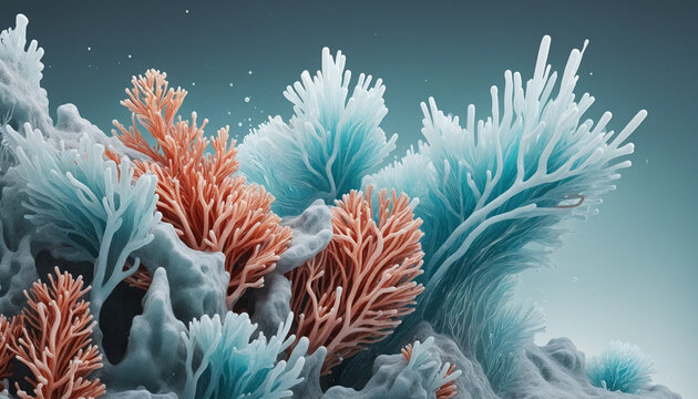 gushing coral fountains frozen in an abstract futuristic 3d texture isolated on a transparent background