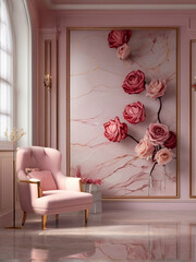 Beautiful pink roses flower arrangement in the elegant luxury home - 763231503