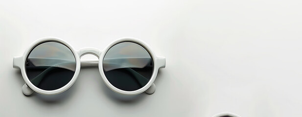 A pair of sunglasses with a black frame and a white lens. round white sunglasses, no background,...