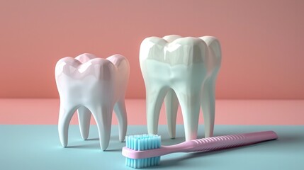 Modern Dental Care and Oral Hygiene Concept with Stylized Tooth Shapes and Toothbrush