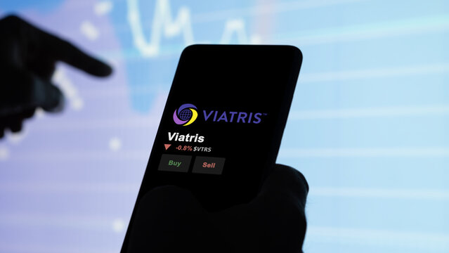 January 15th 2024. The logo of Viatris on the screen of an exchange. Viatris price stocks, $VTRS on a device.