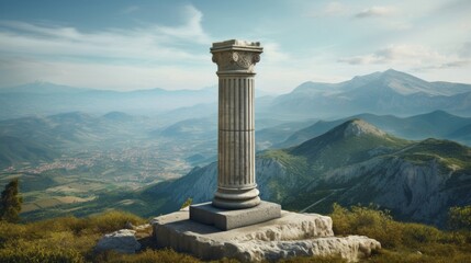 Doric column on mountain summit offering panoramic scenic vistas