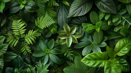 Assortment of green plants and foliage textures