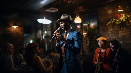 1920s jazz club ambiance smoky room and captivating singer