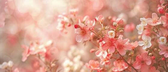 A close up of pink flowers with a soft pink background - Powered by Adobe
