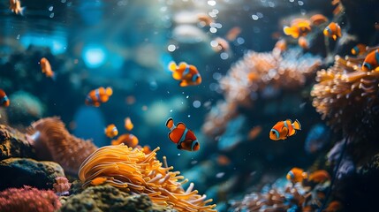 Fototapeta na wymiar Exploring the rich biodiversity of a tropical coral reef through a vibrant underwater scene. Concept Underwater Photography, Coral Reef Biodiversity, Marine Life Exploration, Vibrant Underwater Scene