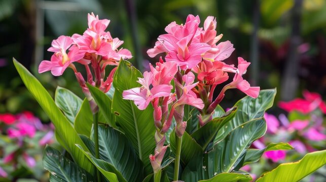 Pink Indian shot flower. (Canna indica)