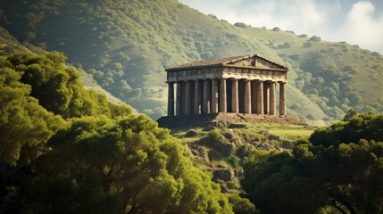 Greek temple amidst nature detailed pediment Doric architecture - obrazy, fototapety, plakaty