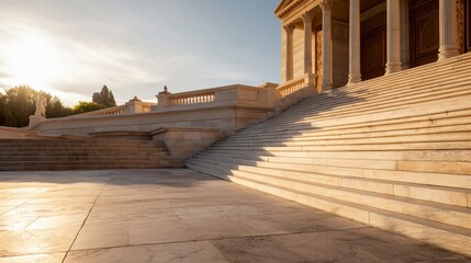 Fototapeta premium Twilight at Greek temple warm golden light long shadow cast