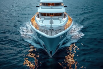 impressive front side view of the bow of a modern super yacht