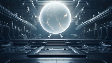 Futuristic space station incorporates Greek temple blending tech and ancient architecture - obrazy, fototapety, plakaty