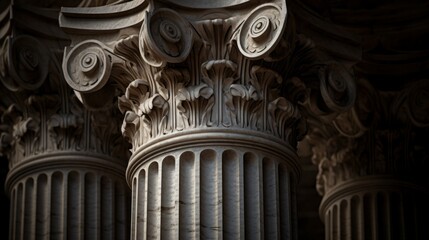 Classical Doric column fluted design supports adorned stone entablature