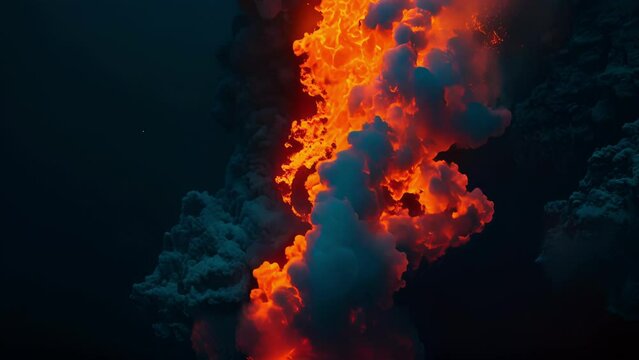 In a rare glimpse into the dark depths of the ocean we see a hydrothermal vent illuminated by a glowing orange light. The vibrant colors created by the minerals in the vent