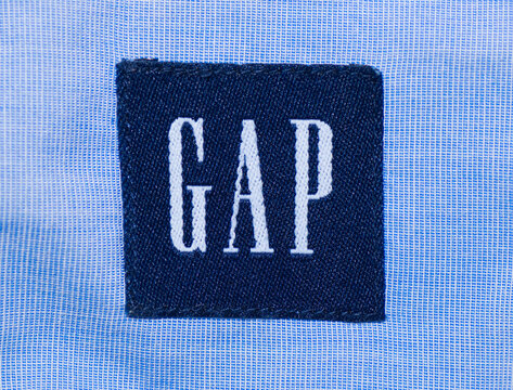 Ocala, Florida March 20, 2024 The Gap is a global apparel and accessories brand that makes current American essentials. neckline label from a button down shirt blue square logo