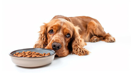 dog with a bowl of dog food