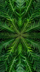 Fototapeta na wymiar Symmetrical pattern of green fern leaves