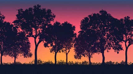 Fototapeta na wymiar Silhouette of trees against colorful sunset sky