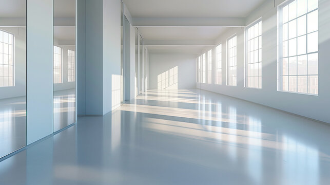 A large, empty room with white walls and floors