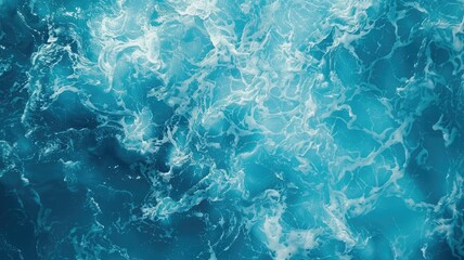 Overhead view of foamy ocean waves - This image captures the dynamic texture of ocean waves from above, exhibiting the power and beauty of the sea - obrazy, fototapety, plakaty