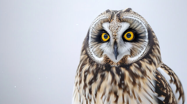 short eared owl on white background