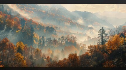 Fall fog in the mountain with trees