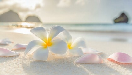 Fototapeta na wymiar 常夏のビーチとトロピカルな花