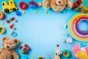 Arrière-plan enfantin avec des jouets et espace pour texte