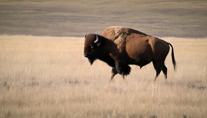 A Bison With A Lone Bobcat In The Distance Upscaled 5