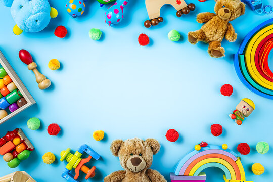 Arrière-plan enfantin avec des jouets et espace pour texte