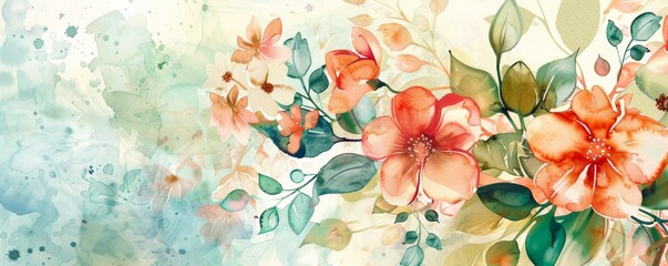 Watercolor floral pattern with soft background - obrazy, fototapety, plakaty