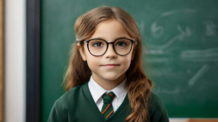 Cute elementary school student girl in the classroom - 763238514