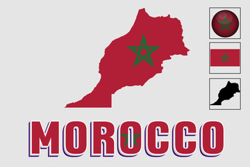 Morocco flag and map in a vector graphic