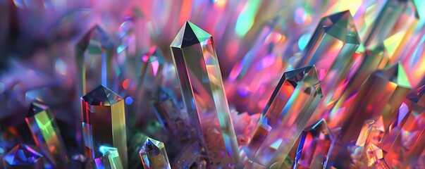 Colorful crystal prisms with light reflections - obrazy, fototapety, plakaty