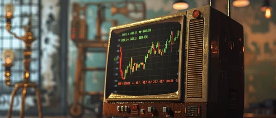 Foto op Plexiglas An antique television set with a digital representation of stock market data, 3D render. © pprothien
