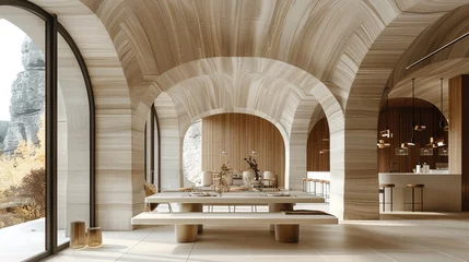 Store enrouleur occultant sans perçage Vieil immeuble The dining area of a home that marries the grandeur of ancient architecture with contemporary minimalism. Generative AI.