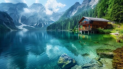 Lake Lago del Mis in the Italian Dolomites, Retro Effect