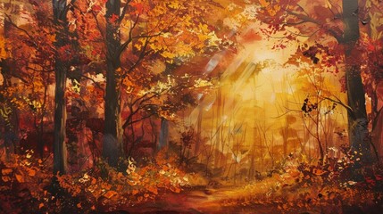 Fototapeta premium Autumn forest acrylic painting