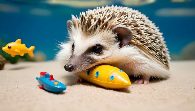 A Hedgehog Playing With A Toy Submarine Upscaled 7 1
