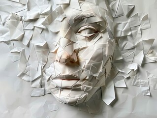Challenge conventions of portraiture by merging abstract faces with origami textures, high detailed