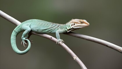 A Lizard With Its Tail Curled Around A Twig Upscaled 4 - obrazy, fototapety, plakaty