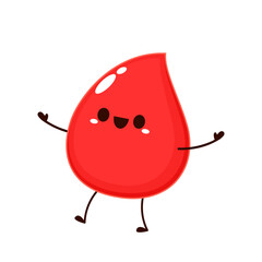 Red Blood Drop Cartoon Character. Vector Illustration Flat Design Isolated On Transparent Background. Red Blood Cell Mascot.