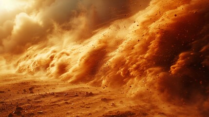 Dramatic sandstorm under orange sky