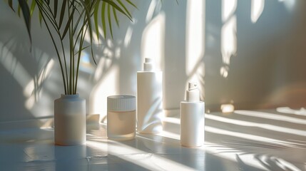 A sunscreen, focusing products, indoor, Minimalism and light background. Generative AI. - obrazy, fototapety, plakaty