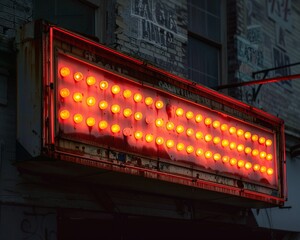 The flickering light of an old marquee sign, advertising shows long since passed. - obrazy, fototapety, plakaty