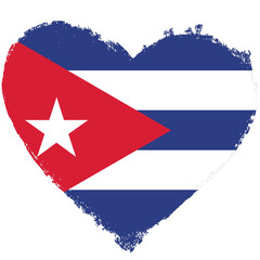 Cuba flag in heart shape isolated on transparent background.